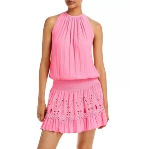 Ramy Brook Tilly Pink Sleeveless Eyelet Trimmed Mini Dress - S